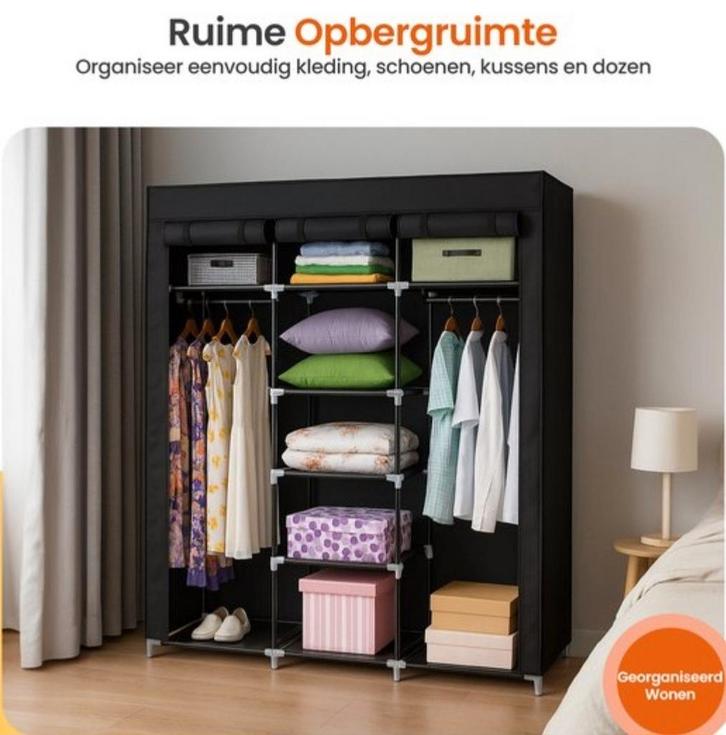 4 stuks Mobiele Stoffen Kledingkast Grijs 150 x 175 x 45, Huis en Inrichting, Kasten | Kledingkasten, Zo goed als nieuw, 150 tot 200 cm