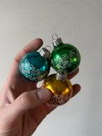 3x Vintage Glazen Gesuikerde Gekleurde Kerstballen GDR, Ophalen of Verzenden, Gebruikt