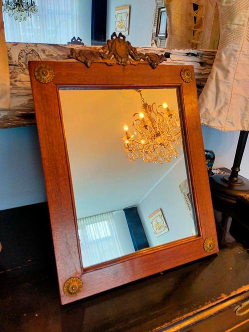 Antiek houten boudoir spiegel voor op n kaptafel staand, Antiek en Kunst, Antiek | Spiegels, Minder dan 100 cm, Ophalen of Verzenden