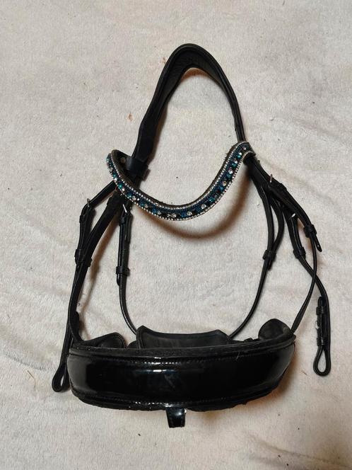 Mrs Ros Italian Leather lak met diamanten hoofdstel full, Dieren en Toebehoren, Paarden en Pony's | Hoofdstellen en Tuigage, Zo goed als nieuw
