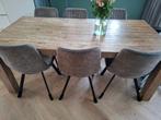 Eettafel set met 6 stoelen met tv meubel, Ophalen, Gebruikt, 50 tot 100 cm, Eikenhout