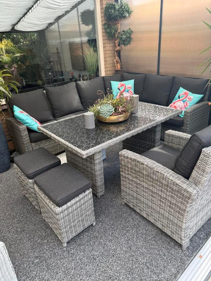 Dining lounge set 5 delig, Tuin en Terras, Tuinsets en Loungesets, Zo goed als nieuw, Wicker, Ophalen of Verzenden