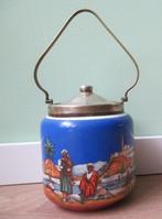 Antieke Engelse Koektrommel Porselein Oosters Tafereel Palm, Ophalen of Verzenden