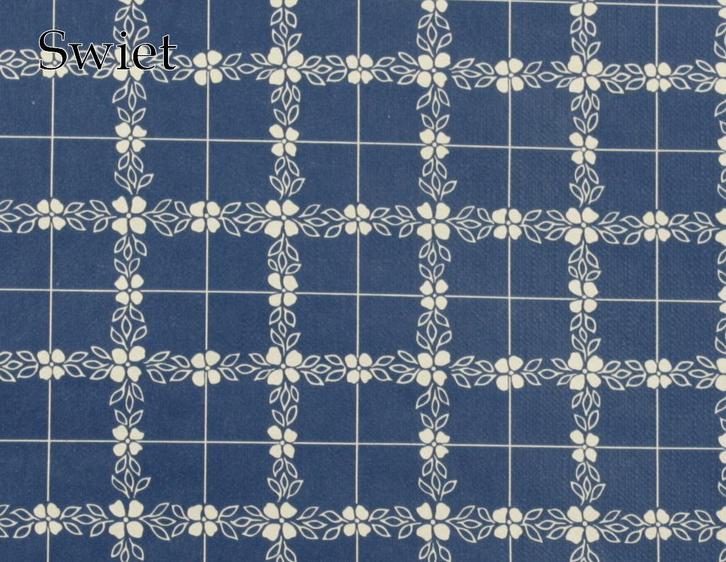 5742 Vintage bloemenbehang blauw wit grafisch ruit swiet, Huis en Inrichting, Stoffering | Behang, Blauw, 75 m² of meer, Ophalen of Verzenden