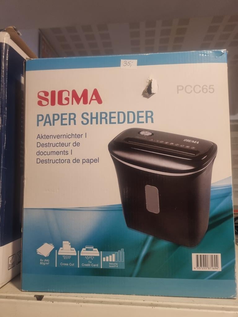 Sigma PCC65 Papierversnipperaar - Nieuw in doos!, Onbekend, Nieuw, Ophalen of Verzenden, Onbekend