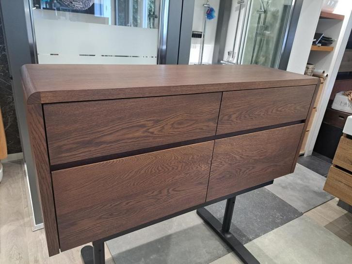 Moon 140cm Massief eiken houten badmeubel met rond bovenblad, Huis en Inrichting, Badkamer | Badkamermeubels, Nieuw, Wastafelkast