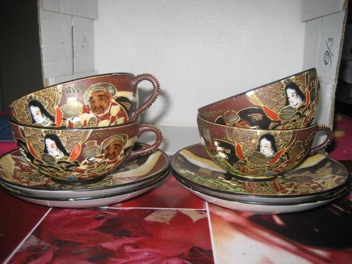 Japans Satsuma porselein kop en schotel 4 X, Antiek en Kunst, Antiek | Porselein, Ophalen