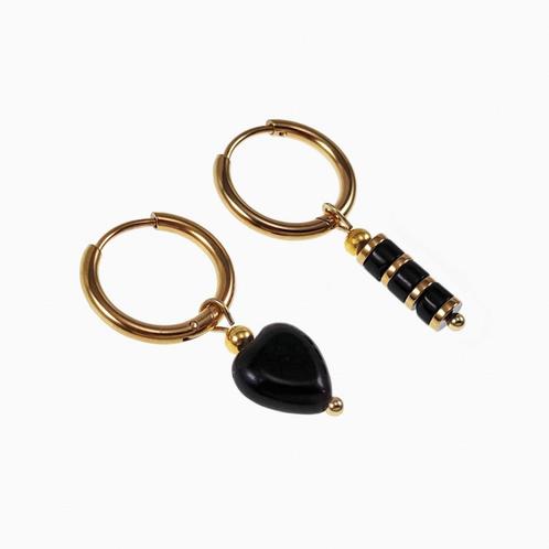 Ø16mm Oorringen + Zwarte Agaatsteen Verguld Stalen Dames, Sieraden, Tassen en Uiterlijk, Oorbellen, Nieuw, Hangers, Overige materialen