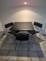 Zwarte tafel + 3 stoelen, chroom onderstel, Huis en Inrichting, Tafels | Eettafels, Ophalen, Kunststof, Gebruikt, Vierkant