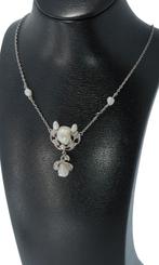 Art Deco diamanten natuurlijke parel gouden ketting platina, Verzenden, Goud, Ketting, Met edelsteen