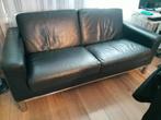 Zwart echt leer bank, Huis en Inrichting, Banken | Bankstellen, Ophalen, 75 tot 100 cm, Leer