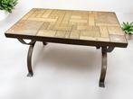 Vintage salontafel/bijzettafel/koffietafel, metaal en steen, Ophalen, Gebruikt, 100 tot 150 cm, Q