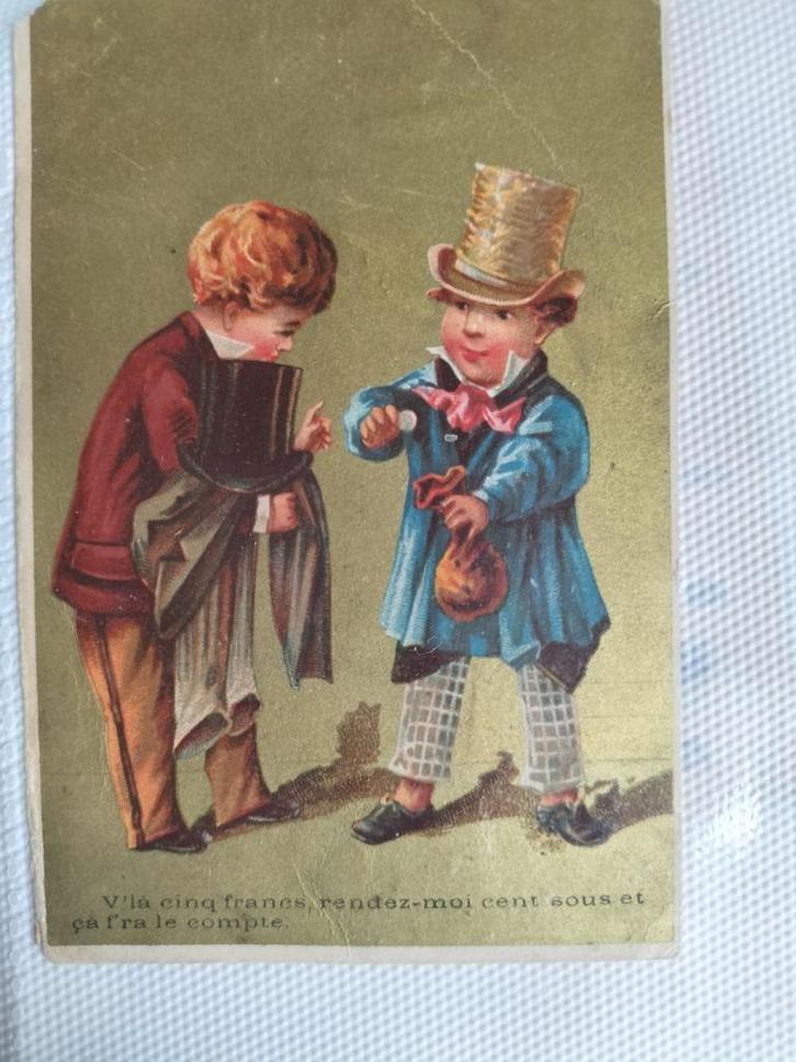 Oude Chromo - Kinderen met Geld, Verzamelen, Ansichtkaarten | Buitenland, Gelopen, Frankrijk, Voor 1920, Ophalen of Verzenden