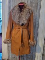 APART Kalfsleren Jas met Bontkraag 42/44 - ZGAN, Maat 38/40 (M), Bruin, Ophalen of Verzenden, Zo goed als nieuw