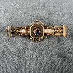 Gouden broche | 14K | 3,77gr | langwerpig saffier | 401116, Sieraden, Tassen en Uiterlijk, Broches, 4 tot 7 cm, Ophalen of Verzenden