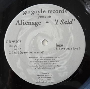 Alienage - I Said 12'' House / Breaks Vinyl 1996 beschikbaar voor biedingen