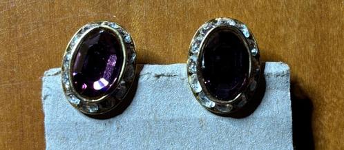 Clip oorbellen ovaal paars met goudkleurige rand, Sieraden, Tassen en Uiterlijk, Oorbellen, Zo goed als nieuw, Overige materialen
