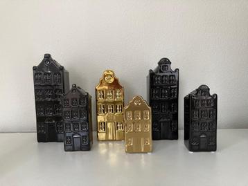 Amsterdamse Grachtenpanden vaas set-2 zwart of goud Nieuw! beschikbaar voor biedingen
