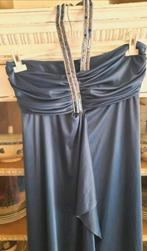 Vintage rafblauwe satijnen halter overslag avond jurk L 42, Galajurk, Maat 42/44 (L), Verzenden, Blauw