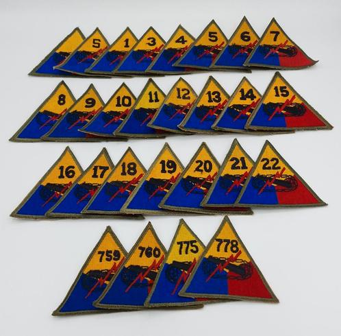 US WWII Armored & Tank Battalion Patches, x25, Verzamelen, Militaria | Tweede Wereldoorlog, Landmacht, Embleem of Badge, Amerika