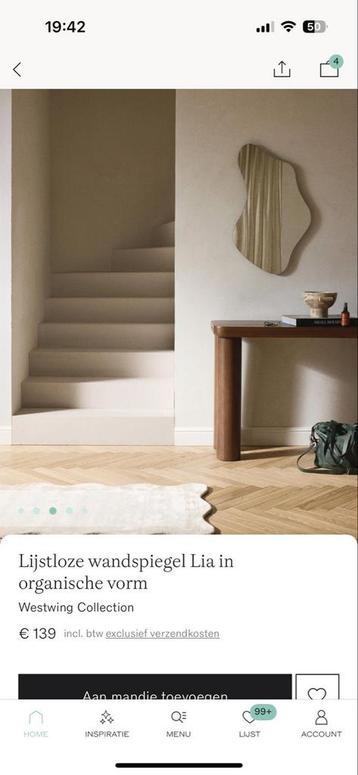Lijstloze Wandspiegel Lia - Organische Vorm beschikbaar voor biedingen