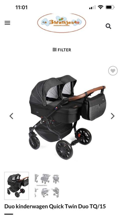 Duo kinderwagen Quick Twin Duo TQ/15, Kinderen en Baby's, Kinderwagens en Combinaties, Zo goed als nieuw, Overige merken, Verstelbare duwstang