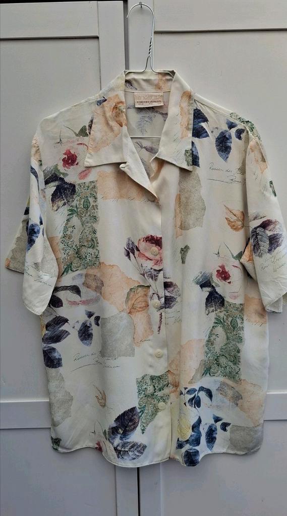Vintage blouse, maat 40/L - wit - bloemen - romantic - 90's, Kleding | Dames, Blouses en Tunieken, Gedragen, Maat 38/40 (M), Wit