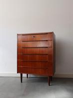 Vintage Deense ladekast in teak, Ophalen, 5 laden of meer, 50 tot 100 cm, Zo goed als nieuw