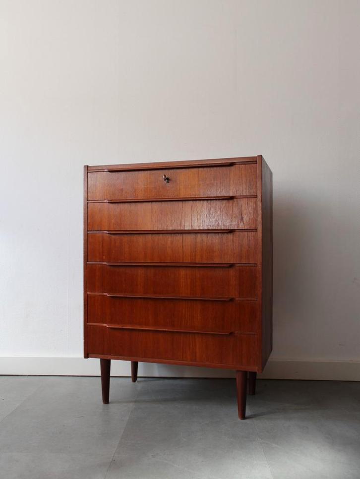Vintage Deense ladekast in teak, Huis en Inrichting, Kasten | Ladekasten, Zo goed als nieuw, Minder dan 100 cm, 50 tot 100 cm