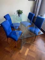 Glazen eettafel met eetkamer stoelen van Italiaans design, Huis en Inrichting, 50 tot 100 cm, 150 tot 200 cm, Rechthoekig, Glas