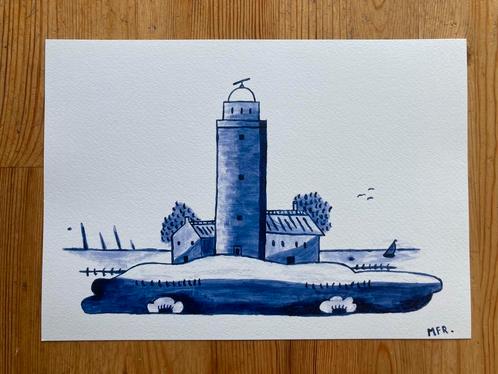 Print Vuurtoren Texel (A4), Antiek en Kunst, Antiek | Wandborden en Tegels, Ophalen of Verzenden