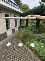 Hanglamp 3-st RVS-look met glazen kapjes, Huis en Inrichting, Ophalen, Zo goed als nieuw, Glas, Minder dan 50 cm