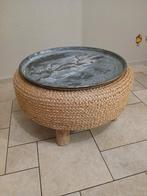 Poef Salontafel Bijzettafel Touw/Sisal metalen blad ø65x37cm, Huis en Inrichting, Tafels | Salontafels, Ophalen, Overige materialen