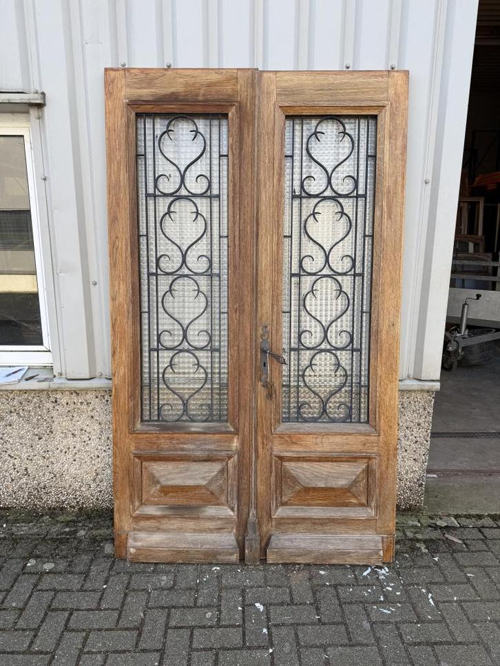 Prachtige antieke eiken dubbele voordeur, Doe-het-zelf en Verbouw, Deuren en Horren, Zo goed als nieuw, Buitendeur, 215 cm of meer