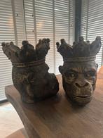 2x gouden apenkoppen vaas, Ophalen, Steen, Overige kleuren, Zo goed als nieuw