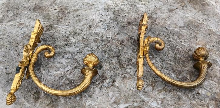 Set van 2 antieke brons vergulde gordijnhangers, Antiek en Kunst, Antiek | Koper en Brons, Brons, Ophalen of Verzenden