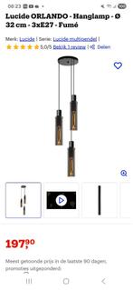 Hanglamp lucide orlando  van rookglas te koop, Huis en Inrichting, Lampen | Hanglampen, Ophalen of Verzenden, Zo goed als nieuw