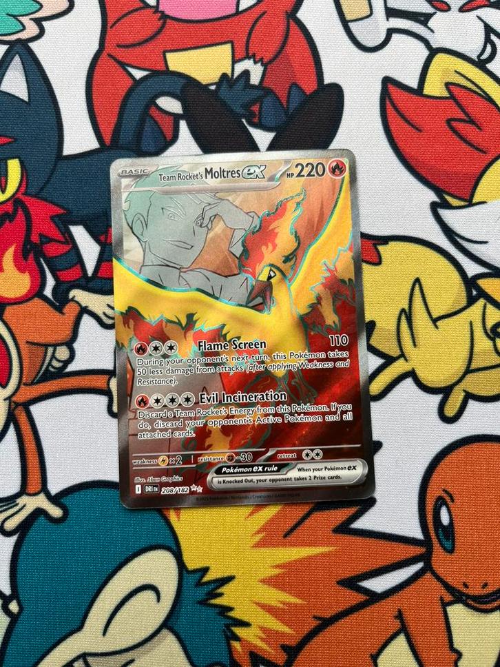 Team Rocket’s Moltres Ex 208/182, Hobby en Vrije tijd, Verzamelkaartspellen | Pokémon, Zo goed als nieuw, Losse kaart, Foil, Verzenden
