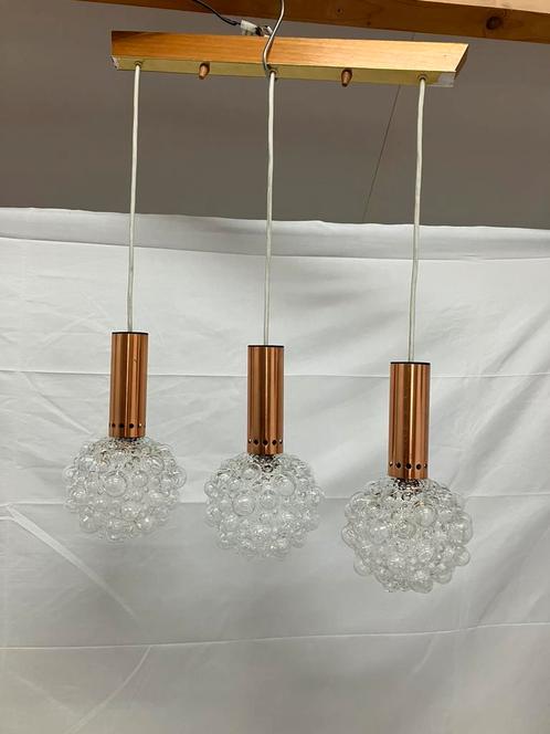 Vintage glazen bubbel hanglamp Helena Tynell 1960 met koper., Huis en Inrichting, Lampen | Hanglampen, Minder dan 50 cm, Glas