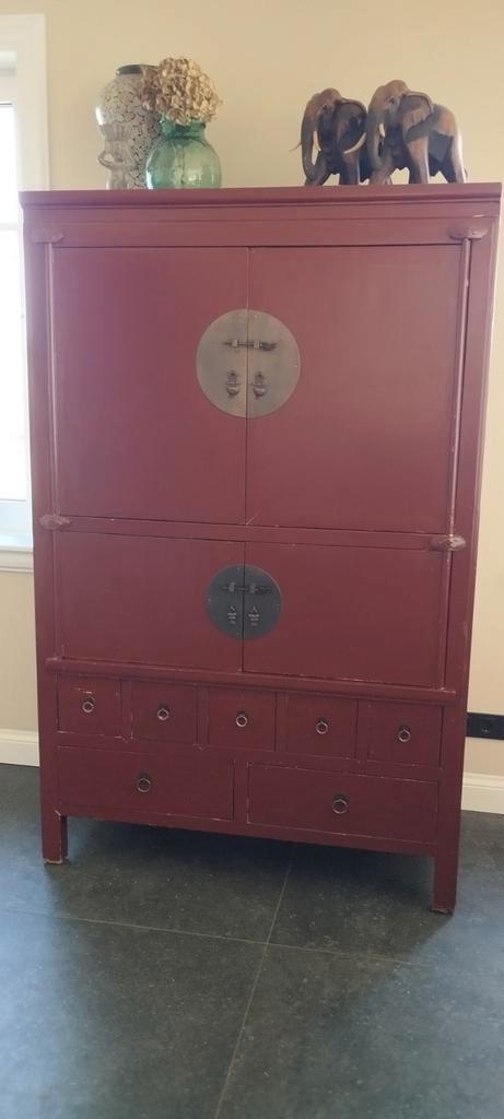 Bruine Chinese kast, Huis en Inrichting, Kasten | Ladekasten, Gebruikt, 25 tot 50 cm, Ophalen