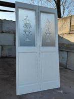 Set schuif / en-suite deuren met geëtst glas 220x119cm., Antiek en Kunst, Curiosa en Brocante, Ophalen of Verzenden