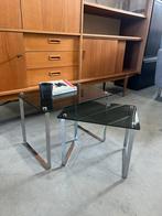 Set vintage glazen bijzettafels met chroom – jaren 70 stijl, Ophalen, Minder dan 55 cm, X, Rechthoekig