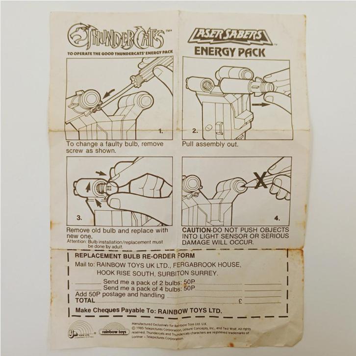 ThunderCats Laser Sabers Energy Pack Instructions 1985, Verzamelen, Poppetjes en Figuurtjes, Gebruikt, Ophalen of Verzenden