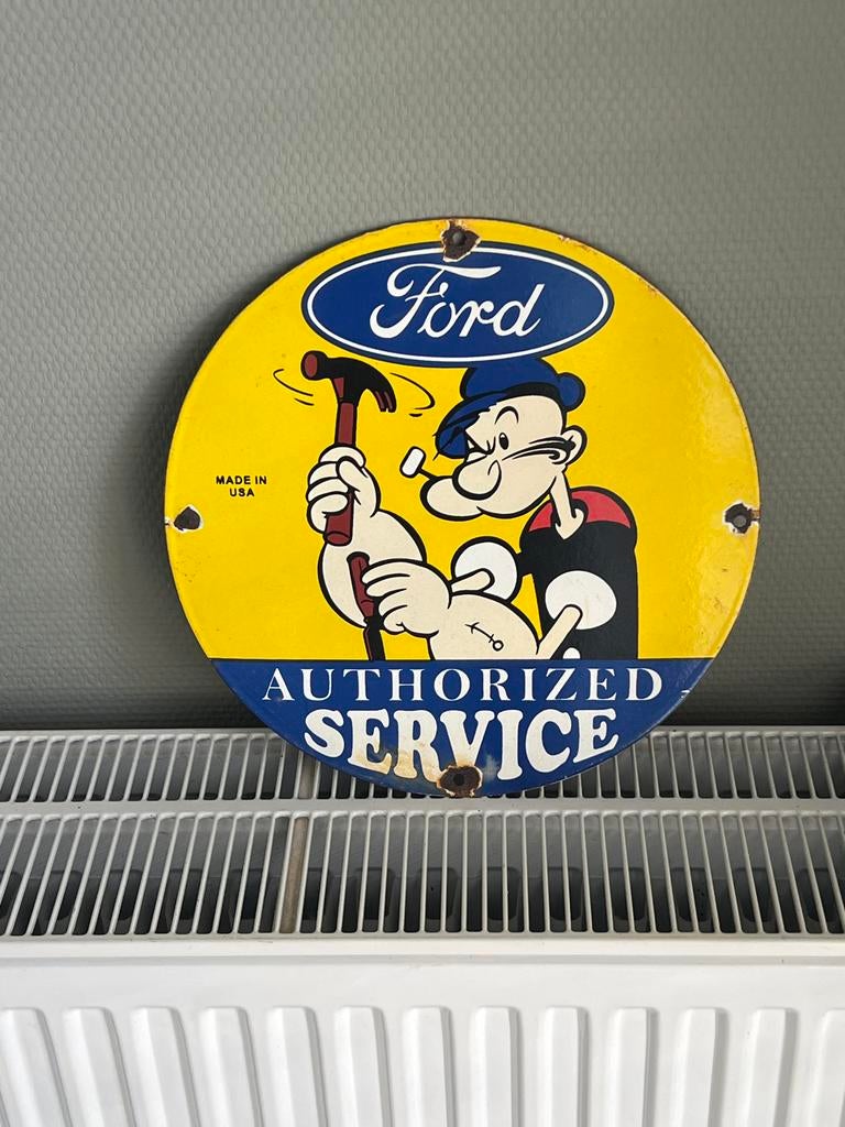 Emaille reclamebord Ford Popeye Authorized Service USA, Ophalen of Verzenden