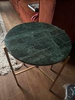Ronde bijzettafel met groen marmeren blad zgan, 45 tot 60 cm, Minder dan 55 cm, Gebruikt, Metaal of Aluminium