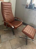 Te koop leren designstoel met hocker, Ophalen, Bruin, Design, Leer