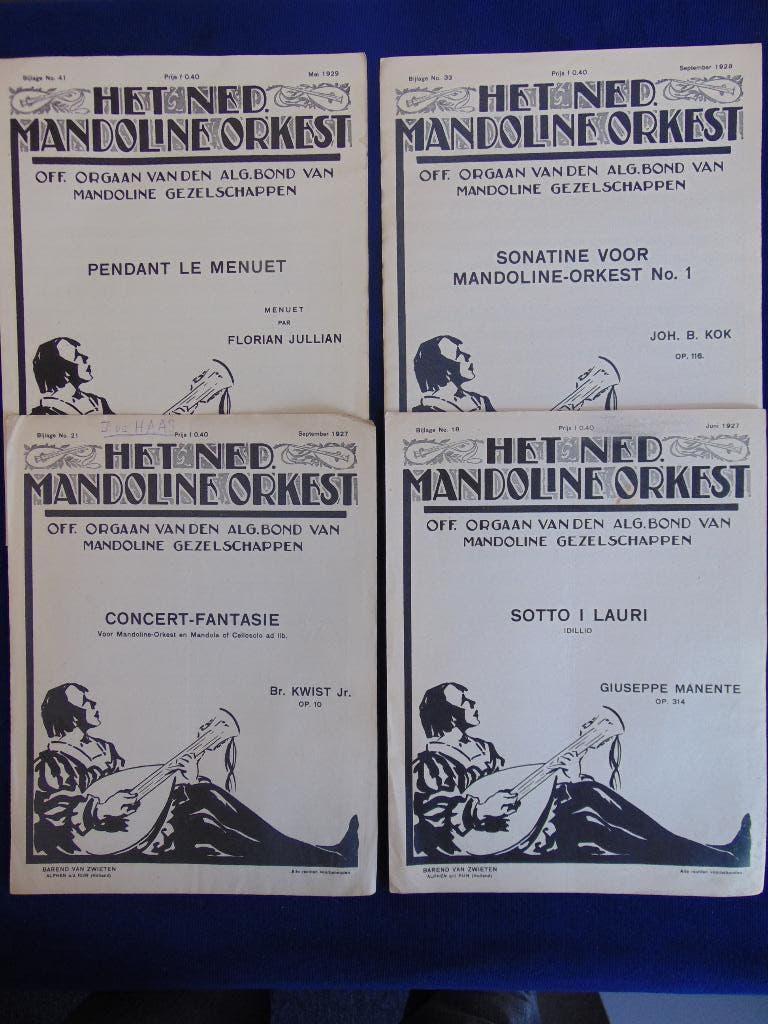 4x bladmuziek Ned. Mandonline orkest; 1927 t/m 1929, Muziek en Instrumenten, Bladmuziek, Gebruikt, Overige soorten, Ophalen of Verzenden