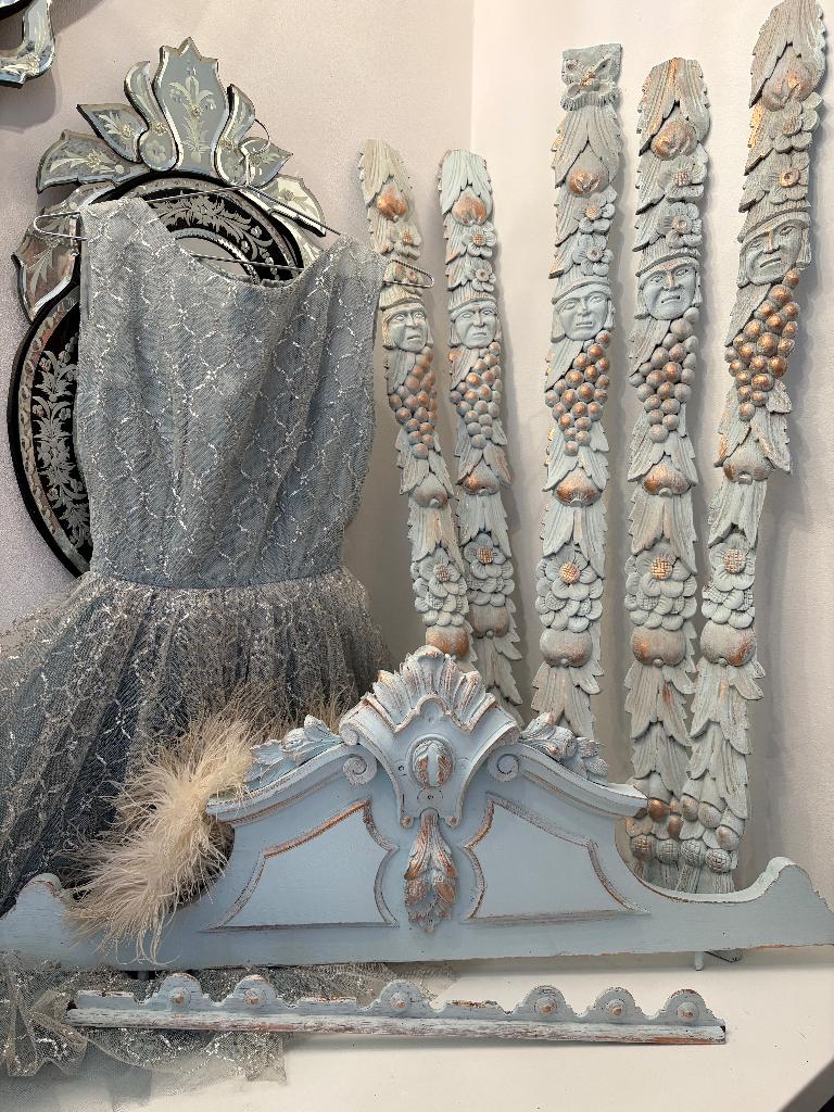 Lot antieke Franse houten decoratie panelen lichtblauw goud, Antiek en Kunst, Ophalen of Verzenden