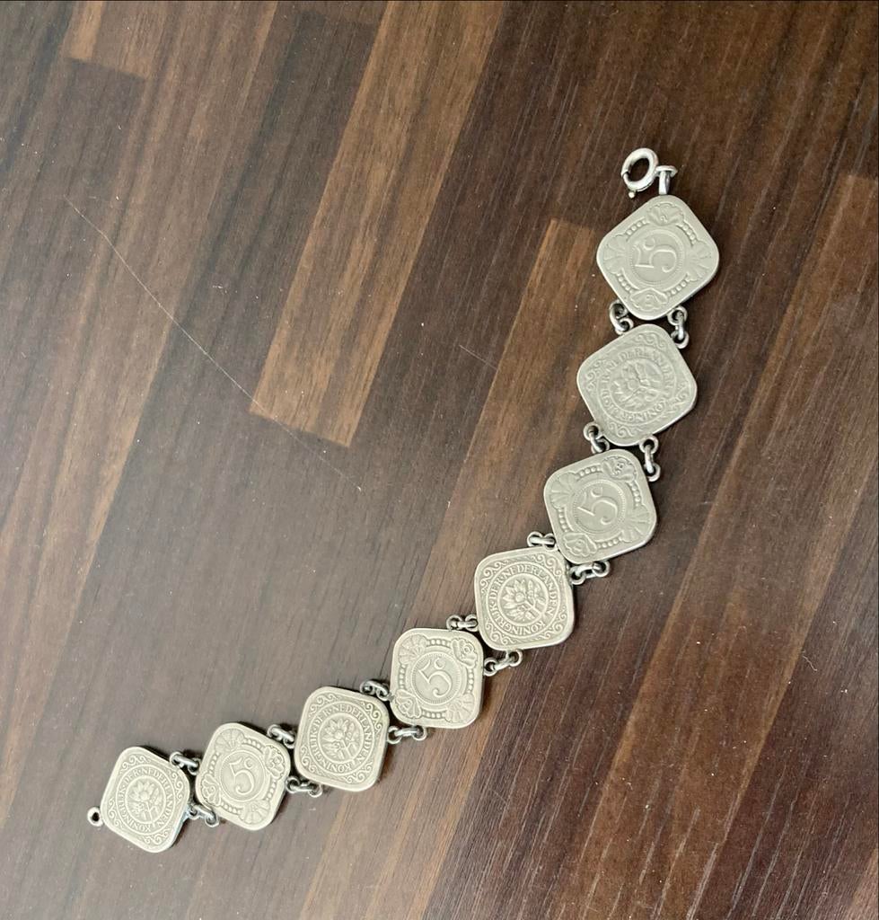 Vintage Brocante Armband met Oude Nederlandse Munten, Sieraden, Tassen en Uiterlijk, Ophalen of Verzenden, Zilver
