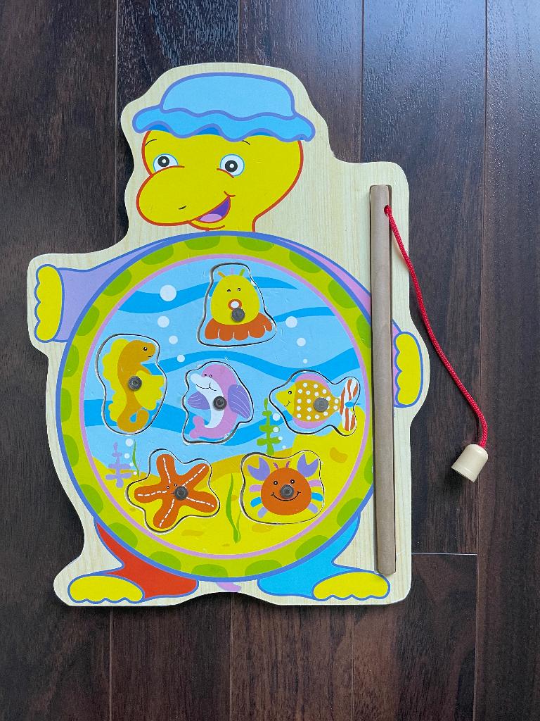 Houten puzzel vissen met hengel, hengelspel, visspel, Ophalen of Verzenden, Gebruikt, Overige typen